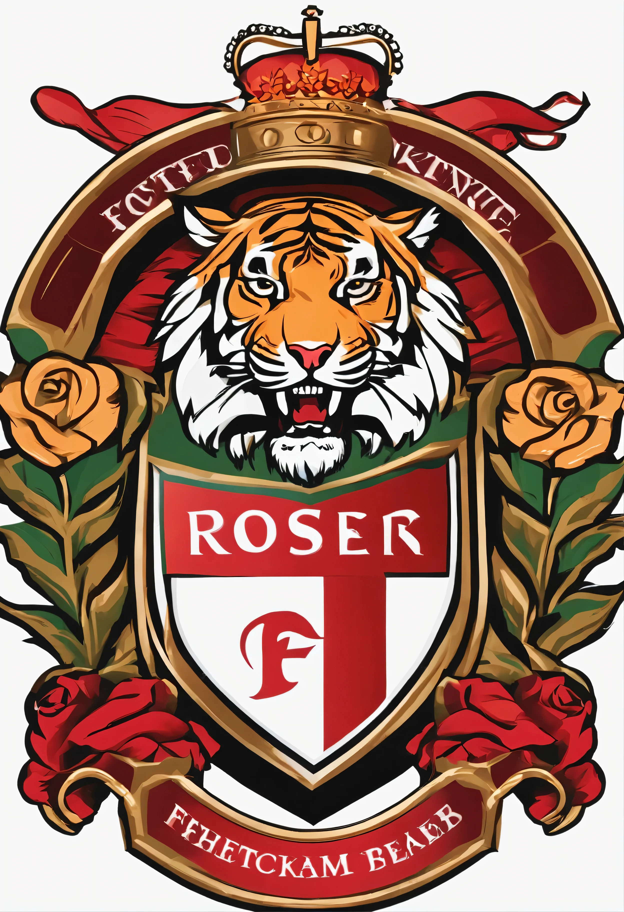 best quality,Football club logo,shield,tiger,Rose,Succinct