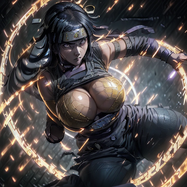 (top-quality masterpiece), (Hinata Hyuga: 1.5), (Big tits: 1.7), (Byakugan eyes: 1.3), (Anime character: 1.4), (Realistic: 1.4), (Highly detailed: 1.4), (Sexy: 1.2), (Hyper-realistic: 1.3), (Intricately designed: 1.4), (Big breasts with bouncy texture: 1.6), (Byakugan eyes with shining golden details: 1.5), (Realistic shading: 1.3), (Anatomically correct