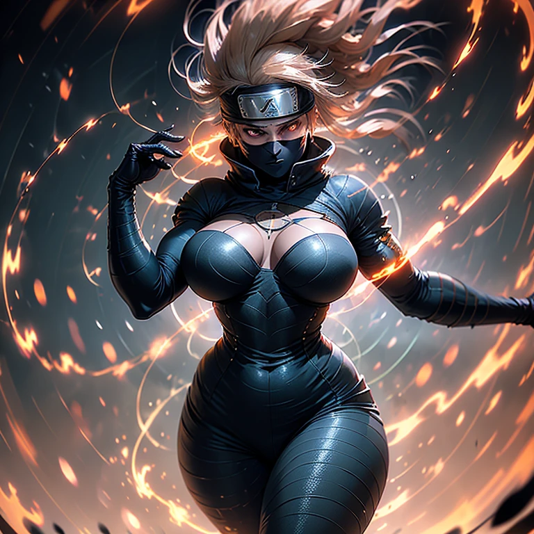 Female cyborg ninja, cobra hood, wearing ninja clothes, sexy, well-toned abs, helplessly bound in many bdsm cyberpunk cables and wires, crying and yelling