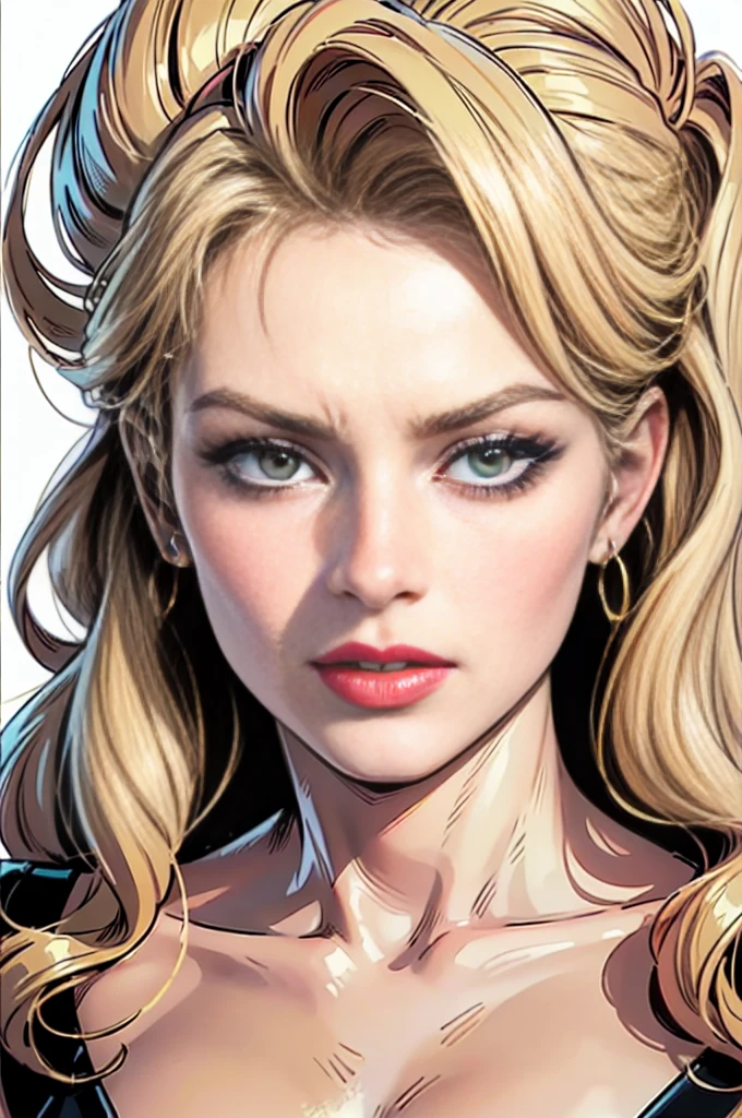 Comic Storyboard:1.8, cartoon strip,comic:((bbardot aesthetic)), ((masterpiece)),(((best quality))), ((mature face)), defined cheekbones, high cheekbones, illustration, ((muscular)), ((gold)), sexy bimbo, (large breasts) , blonde hair, ((detailed face:1.4)) beautiful woman, (white skin) , (red lipstick), shiny skin, ((skindentation)), scribbles and marks,(puffy lips) , 8k,16k, ( background, white background: 1.3) ((warm color palette)), ((ancient aesthetic)), Estilo Comic de Marvel, hiperHD, 24K UHD