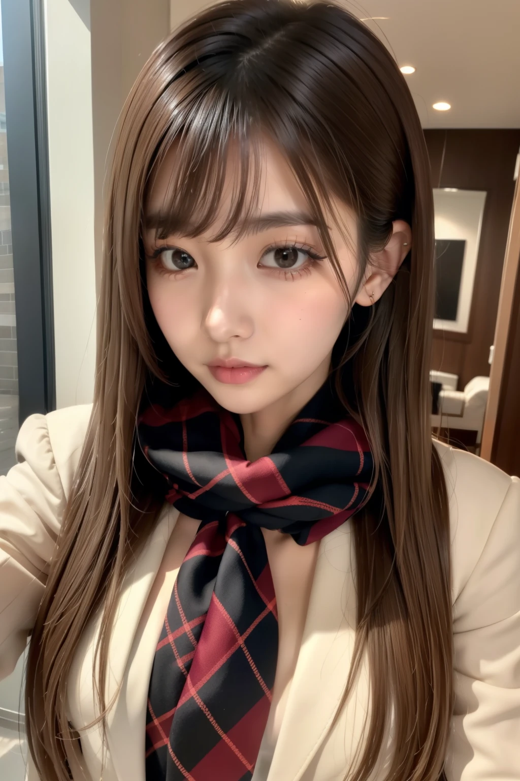 masterpiece, Beautiful single girl,Beautiful Eyes， Good Eyes， highest quality， Hyper HD， （Realistic： 1.4）， Cinema Lighting， Asian Beauty， China， so beautiful， Beautiful Skin， slim， （ultra photoRealisticim）， （High resolution）， （8k）， （Very detailed）， （Best illustrations）， （美しくてBeautiful Eyes）， （Very detailed）， （wallpaper）， Detailed face，The MILF Next Door， Bright lighting， Professional Lighting,（Emphasize large breasts),(Thirty One Ice Cream Shop:1.5),(Delicious ice cream: 1.3), (Clerk in a hat:1.4) , (Black Hair) and (Brown eyes), ponytail, (Bright smile: 1.3), (Audience: 1.3), (Bokeh), 18-year-old,Long Hair,(Brunette Hair）,46 point diagonal bangs，((whole body))，With a smile、