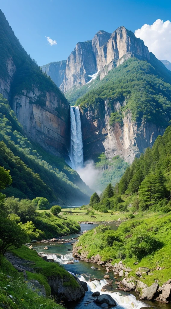 Super Giant Mountain AlpsAmazing View Amazing Nature Fantasy Huge Waterfall High Resolution Top Quality Masterpiece
