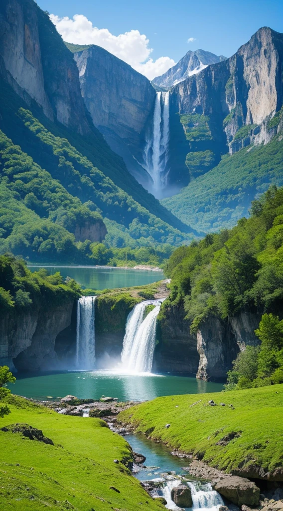 Super Giant Mountain AlpsAmazing View Amazing Nature Fantasy Huge Waterfall High Resolution Top Quality Masterpiece