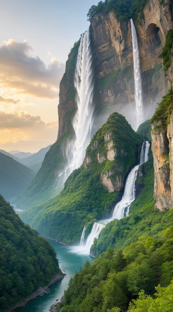 Super Giant Mountain AlpsAmazing View Amazing Nature Fantasy Huge Waterfall High Resolution Top Quality Masterpiece