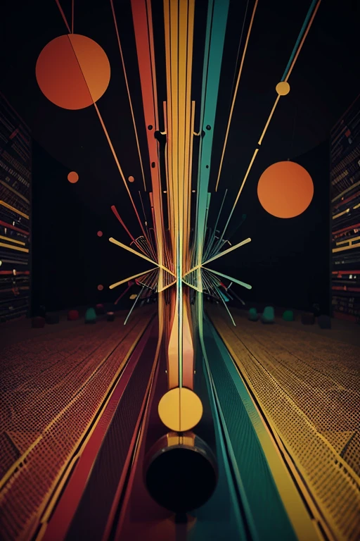 Develop an abstract representation of a melody, usando linhas, shapes and colors to capture the essence of music in a visual way.