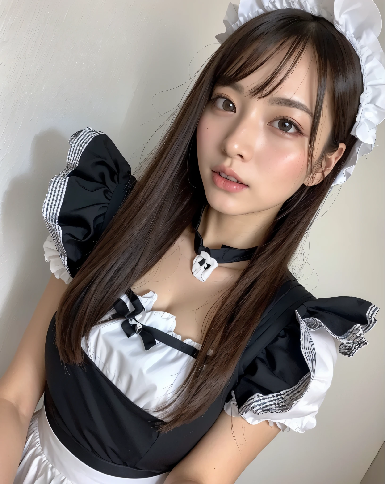 arafed asian woman in a maid outfit posing for a picture, japanese maid cafe, gorgeous maid, maid clothes, wearing a maid outfit, anime girls in maid costumes, cosplay of a catboy! maid! dress, maid, maid dress, shikamimi, narumi kakinouchi, upon, sakimichan、(Photoreal:1.4)、(Masseter muscle part:1.3)、 (intricate details:1.2), (clear pictures)、RAW photo, (highest quality, masterpiece:1.2),(intricate details:1.4),(octane rendering, 複雑な 3D レンダリングのSuper detailed, soft light in the studio, rim light, vivid details, Super detailed, realistic skin texture, details face, beautiful detailed eyes, Highly detailed CG Unity 16k wallpaper, compensate, (detailed background:1.2), shiny skin、