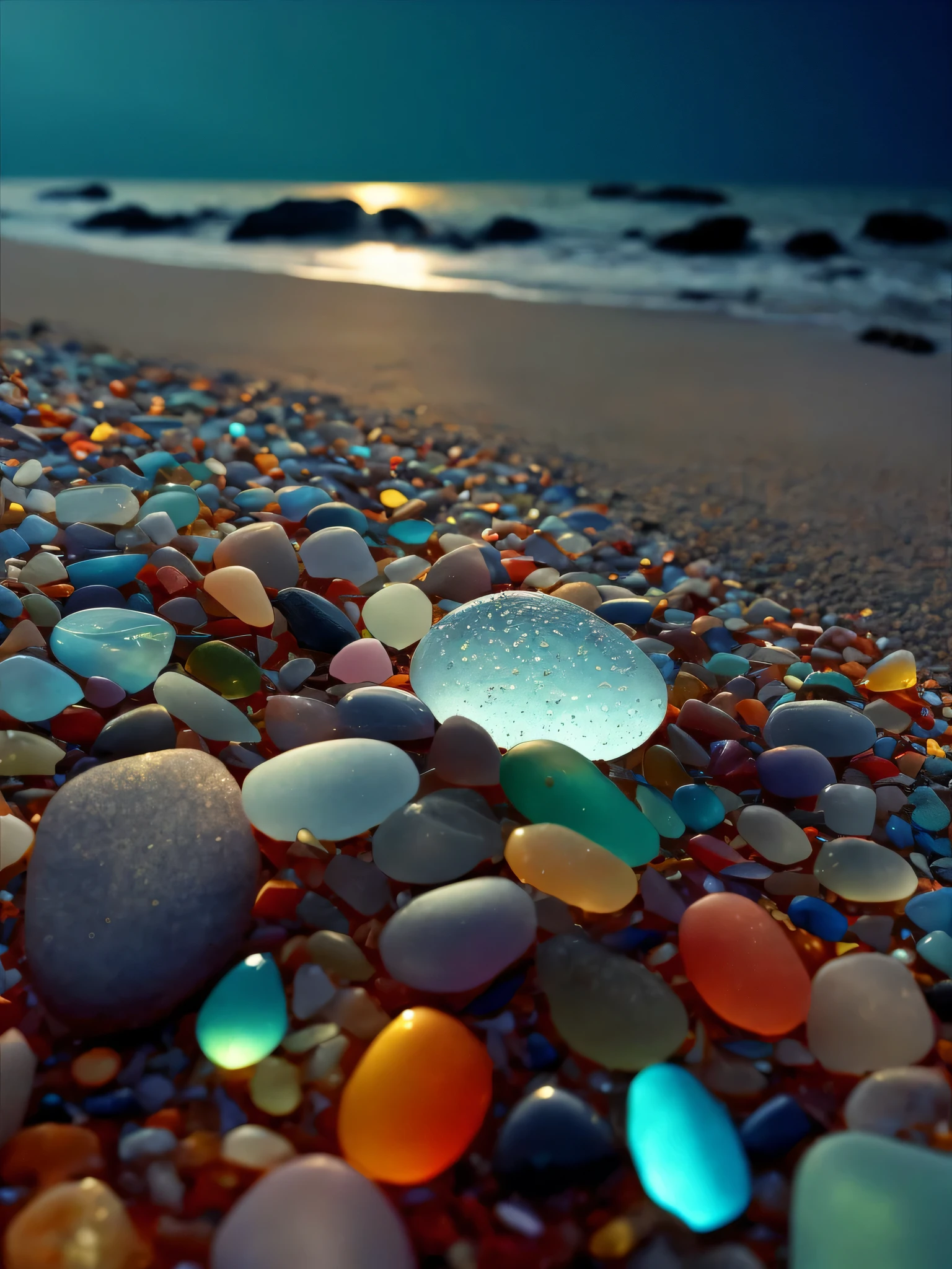 阿拉夫图像的海滩上有很多Stone和卵石, Sea glass, Magical beach, cobblestones, colorful glitter, rock), amazing colors, beautiful colors, stunning colors, Multi-color flash, amazing color photograph, Beautiful and colorful, 珍贵的Stone, Ocean specularism, seaside, dew, pumice, Stone, beautiful!!!!!!!!!!!! - car