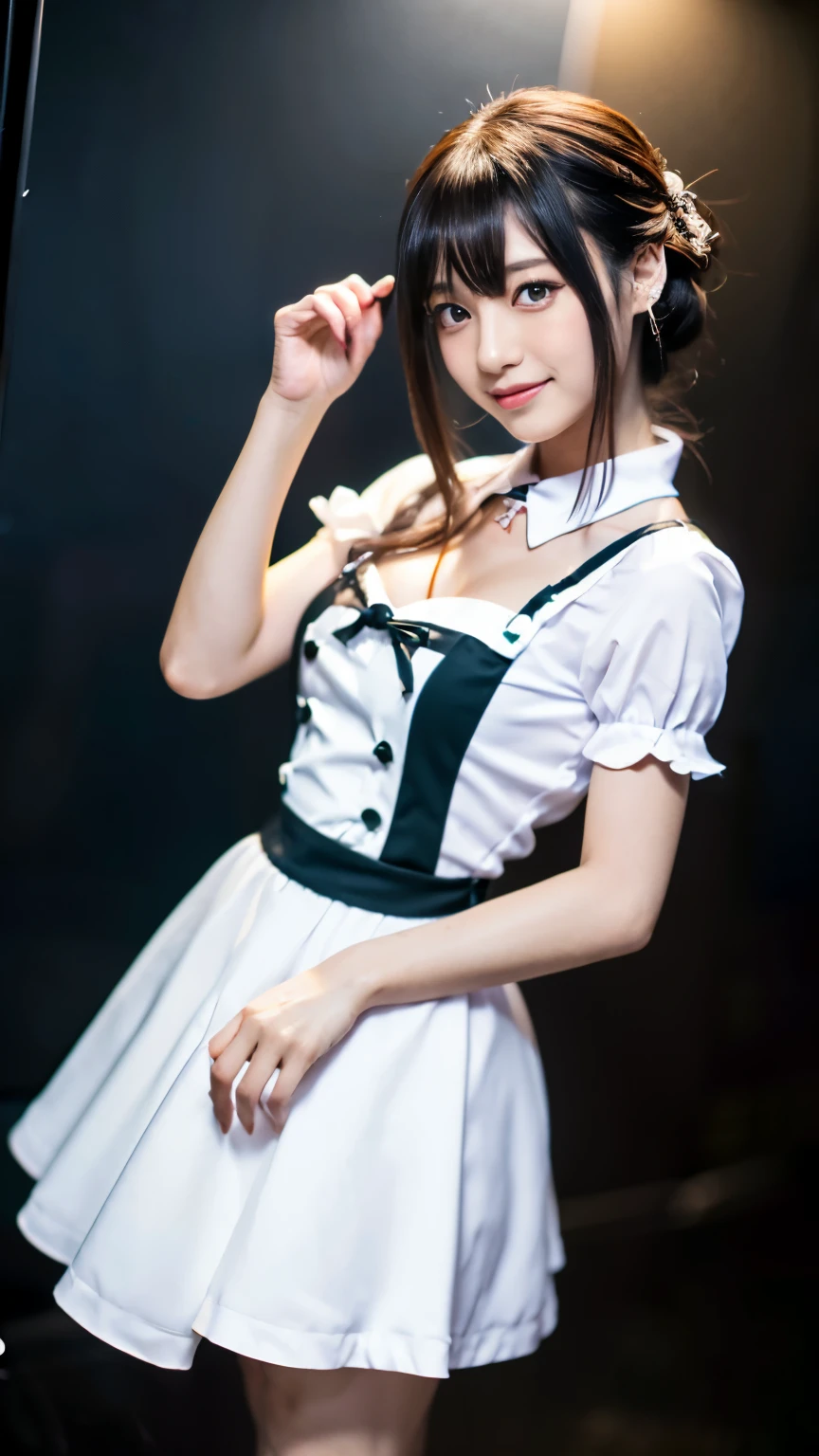arafed asian woman in a maid outfit posing for a picture, japanese maid cafe, gorgeous maid, maid clothes, wearing a maid outfit, anime girls in maid costumes, cosplay of a catboy! maid! Dress, maid, maid dress, shikamimi, narumi kakinouchi, , sakimichan、(Photorealsitic:1.4)、(masuter piece:1.3)、 (intricate-detail:1.2), (crisp photos)、Raw photo, (top-quality, masterpiece:1.2),(intricate detailes:1.4),(octane renderings, Complex 3D rendering ultra detail, Studio Soft Light, Rim Lights, vibrant detail, Super Detail, realistic skin textures, Detail Face, Beautiful detail eyes, Very detailed CG Unity 16k wallpaper, make - up, (detailedbackground:1.2), shinny skin、