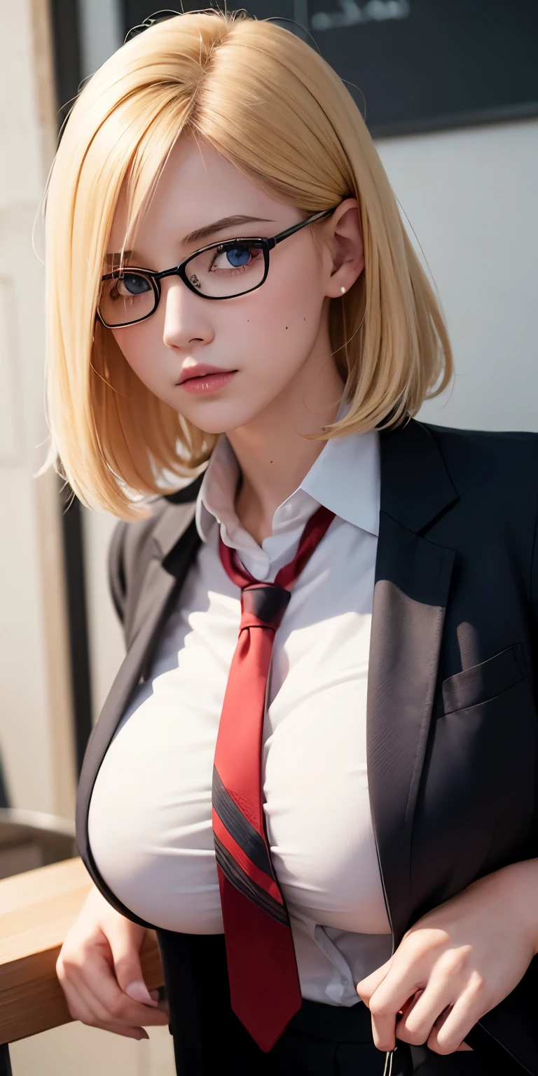 Blonde,Shortcuts,chest, Highest quality, suit,Glasses,One girl,