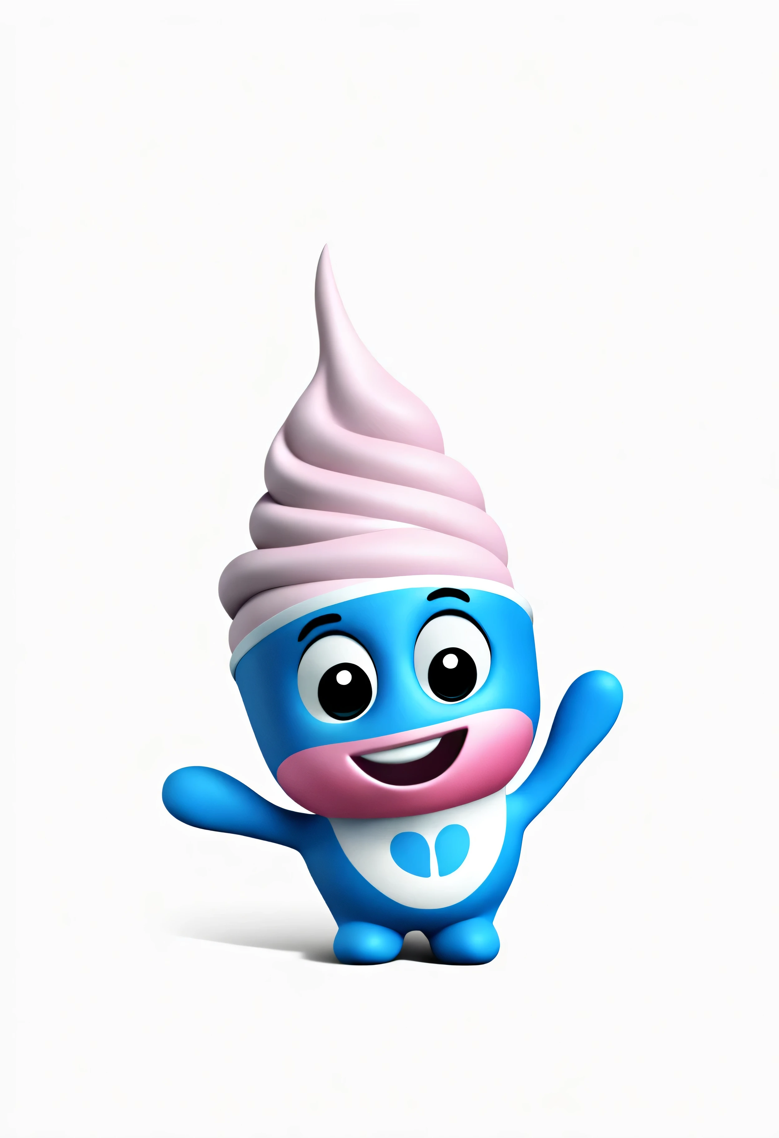 Frozen Yogurt mascot, cute brand mascot, 3d, blue pink and white colors, froyo, logo, swirl top, swirl frozen yogurt logo, high details, minimalistic, kawai, beautiful, professional, png, brand identity, illustration, transparent background