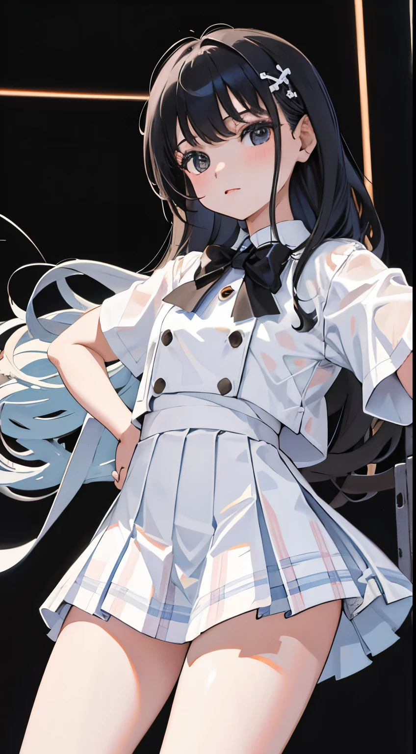 best qualtiy,超高分辨率,1girl,the maid outfit,Beth,adolable,(Kpop idol),(aegyo sal:1),(whaite hair:1),((puffy eye)),It looks like in front of the audience,full bodyesbian,facing the front there