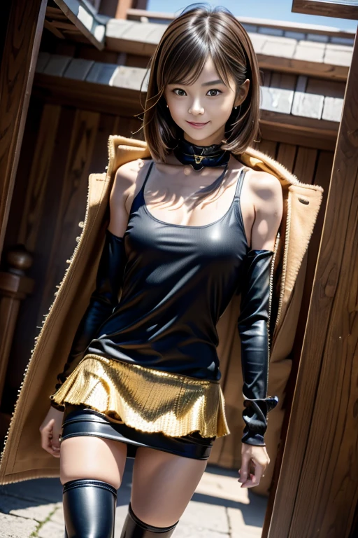 Echiechi, Constricted body, Rumor, adult woman, 30 generations, 8 life size, beautiful detailed eyes, short bob hair, clavicle, best quality, masterpiece, Layer Bob Hair, Moist eyes, Pixie Cut, Awesome pose, long eyes, brown eyes, brown eyes, smile, smiling, real, glossy lips, Chubby lips, Japanese, golden ratio, cool beauty, natural makeup, Kaede Fua, small ass, slender face, professional lighting, Winter, long skirt, boots, date, street, knit, coat