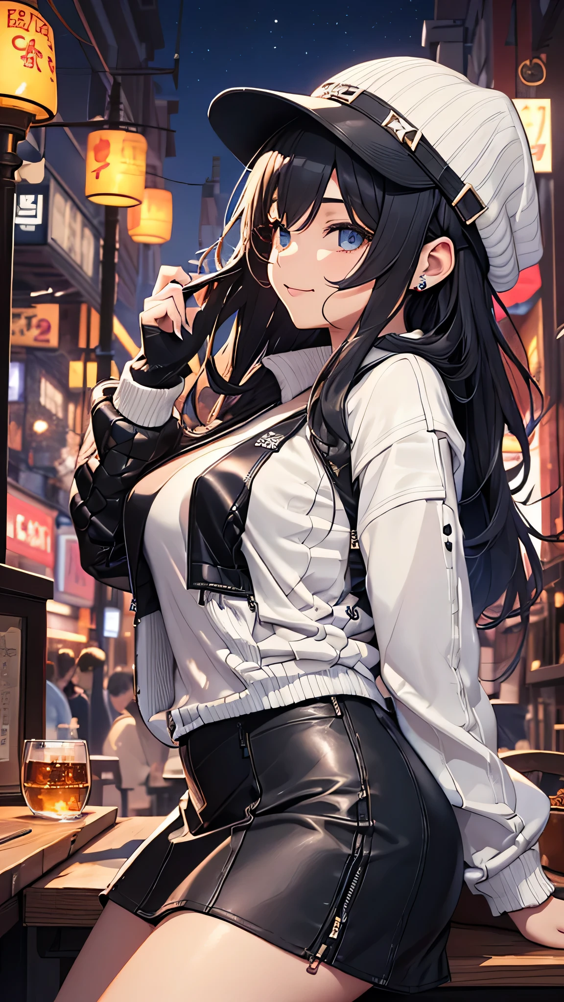 1girl，street Tokyo，the night，city scenery，City lights，The upper part of the body，closeup cleavage，ssmile，，（8k，RAW photos，Best Picture Quality，tmasterpiece：1.2），（fidelity，Realism：1.37），Large breasts