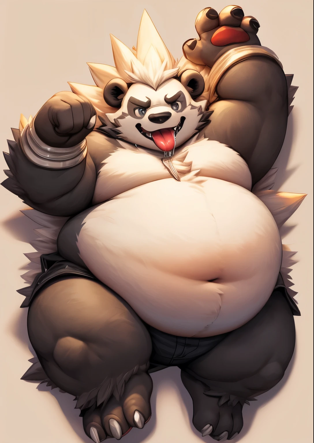 blue genitalia,solo,male people,chubbiness,small fat,Bare-chested,victory pose, solo, Detailed pubic hair, A high resolution,, tmasterpiece,Excessive obesity,Obesity in the extremities,Lift your feet,foot in the air,Correct body proportions,overweight,,Pangoro,roadhog,Thighs are thick and short、The legs are short、Animal paws、Fat legs、body like a mountain、body crushed by stomach、rectangle, triangular belly、Extreme obesity、Very thick fat、belly on the ground、my stomach swells to one side、、thick tongue、Drooling a lot、