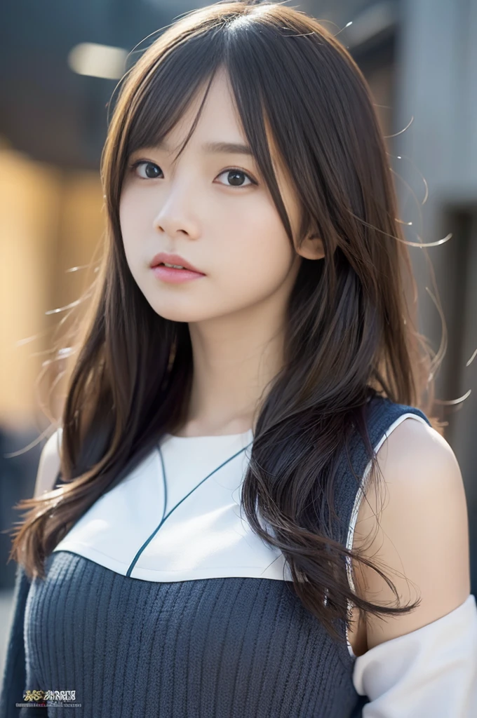 fantasy art, photorealism, dynamic lighting, art station, poster, volume lighting, highly detailed face, (official uniform: 1.4), long hair, sweater, delicate clavicle, bare shoulders, plump breasts