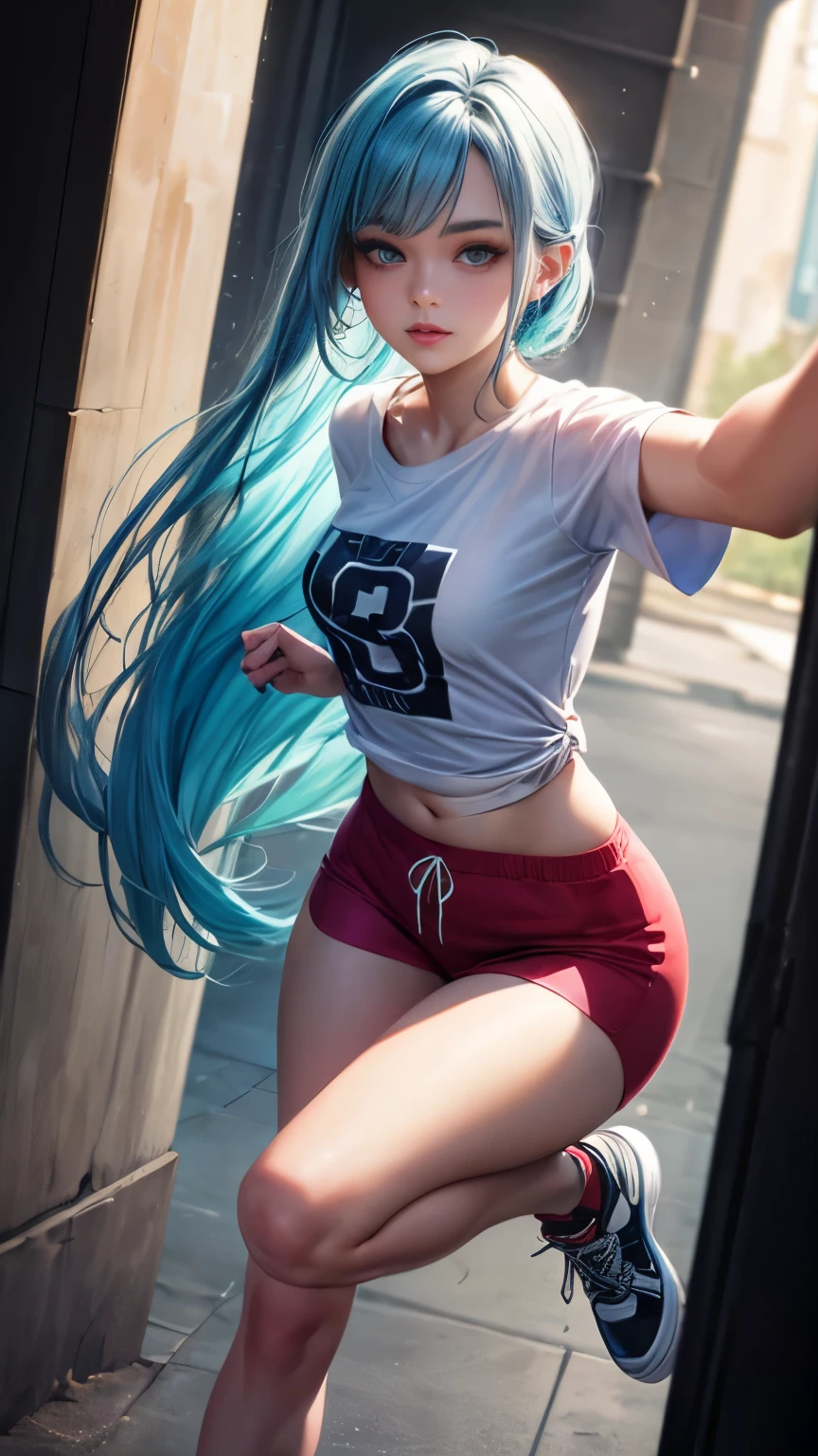 anime girl with blue hair and blue pants posing for a photo, grosso, Estilo Artgerm, commission for high resolution, OC Committee, artgerm extremamente detalhado, anime full body illustration, Lois van Baarle e Rossdraws, retrato de corpo inteiro de um curta!, linda garota de cabelo azul, fullbody commission for, personagem de estilo anime, fanart de marin kitagawa