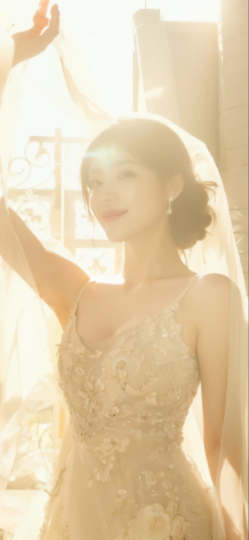 ((​Masterpiece, Top image quality, high resolution、alone、shiny skin))(on the table, best quality, actual, super detailed, meticulous, high resolution, 8k wallpaper), Close-up portrait of a beautiful woman, Chariada, smiling, light brown messy hair, Perfect dynamic composition, 美丽meticulous的眼睛, Just like the cover of a fashion magazine, on campus