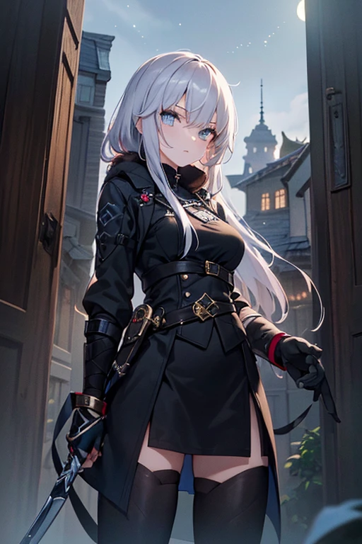 (masterpiece, exquisite beautiful eyes: 1.5), masterpiece ,1 girl,,Beautiful eyes like jewels,,((An assassin who blends into the dark night:1.2))、(dark night、darkness)、In the dark、dark weapon