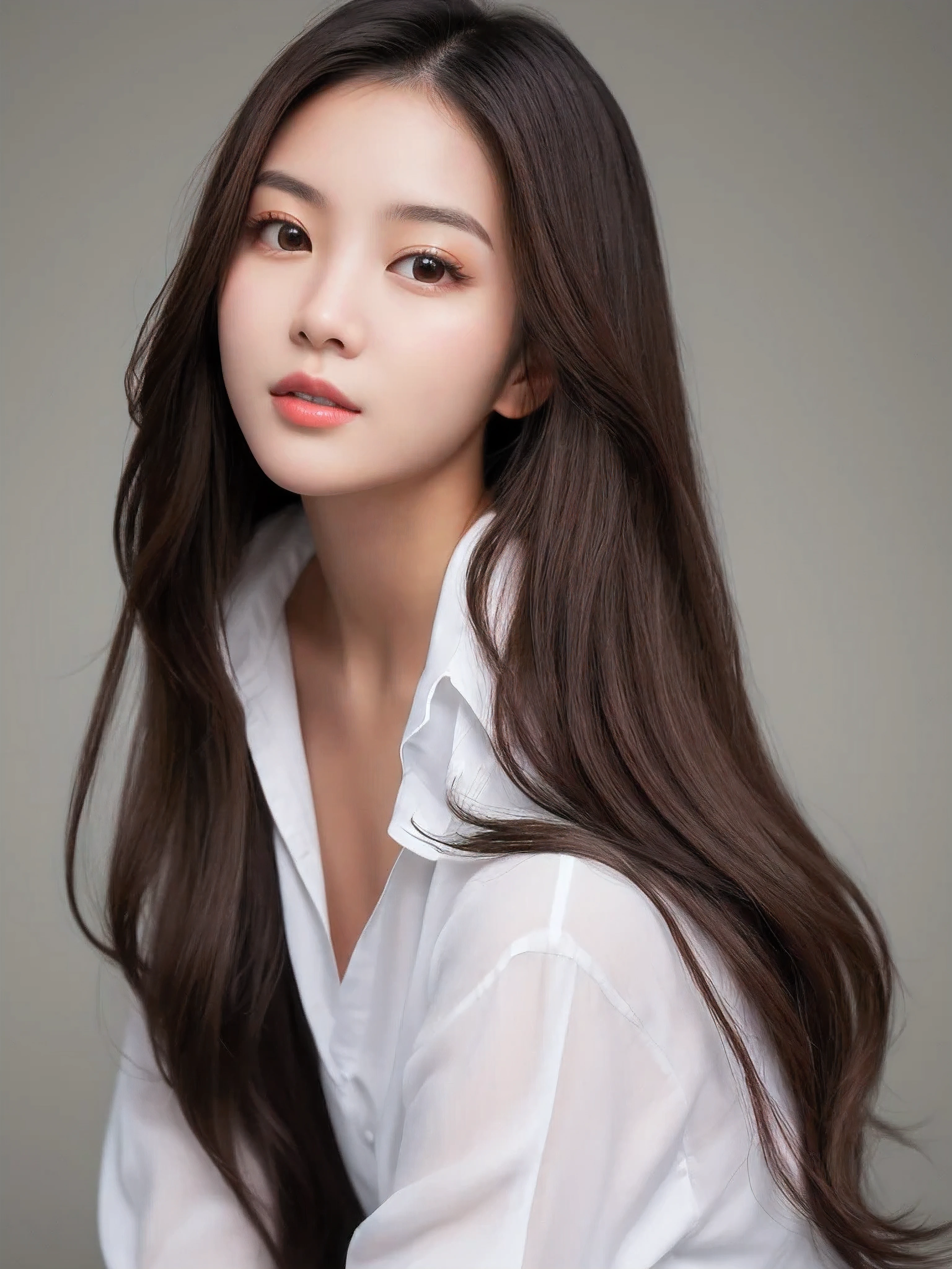 arafed asian woman with long brown hair and white shirt, a picture by Jason Chan, tumblr, photorealism, beautiful south korean woman, gorgeous young korean woman, young adorable korean face, beautiful young korean woman, korean girl, beautiful asian girl, wan adorable korean face, young cute wan asian face, asian beautiful face, korean woman, gorgeous chinese model