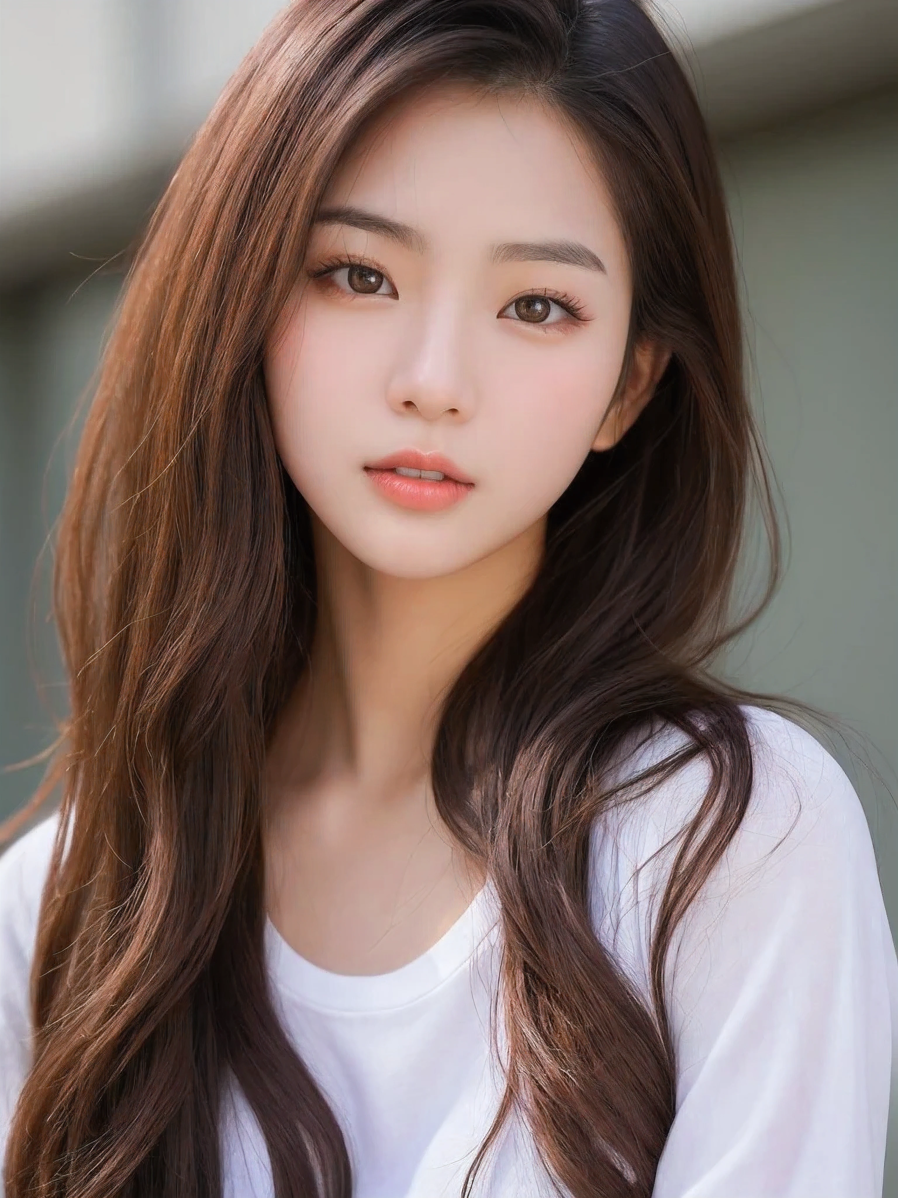 arafed asian woman with long brown hair and white shirt, a picture by Jason Chan, tumblr, photorealism, beautiful south korean woman, gorgeous young korean woman, young adorable korean face, beautiful young korean woman, korean girl, beautiful asian girl, wan adorable korean face, young cute wan asian face, asian beautiful face, korean woman, gorgeous chinese model
