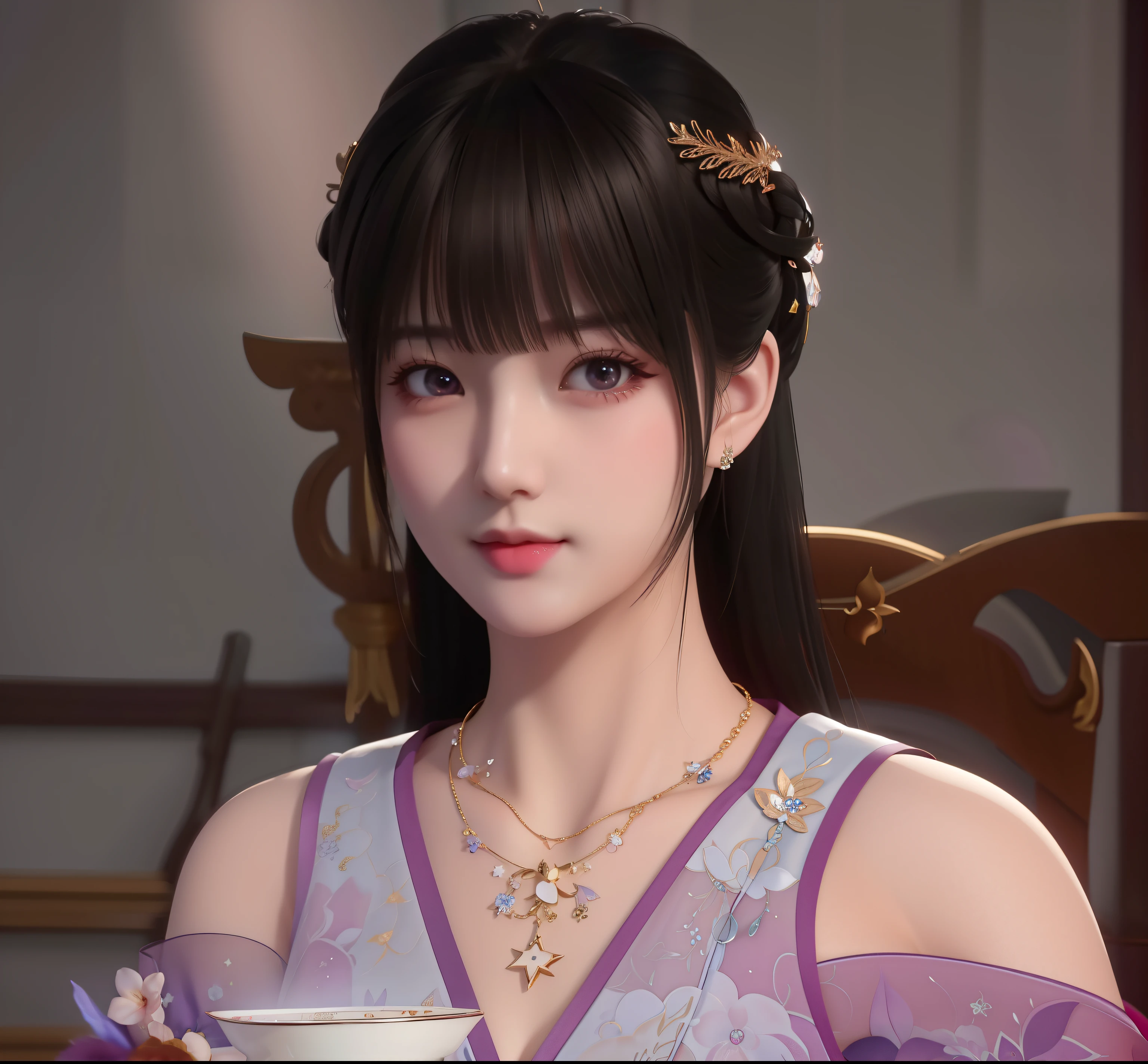 best quality, masterpiece, highres, 1girl,blush,(seductive smile:0.8),star-shaped pupils,sexy china hanfu, princess, very luxury, hair ornament,necklace, jewelry,Beautiful face,upon_body, tyndall effect,photorealistic, dark studio, rim lighting, two tone lighting,(high detailed skin:1.2), 8k uhd, dslr, soft lighting, high quality, volumetric lighting, candid, Photograph, high resolution, 4k, 8k, Bokeh
