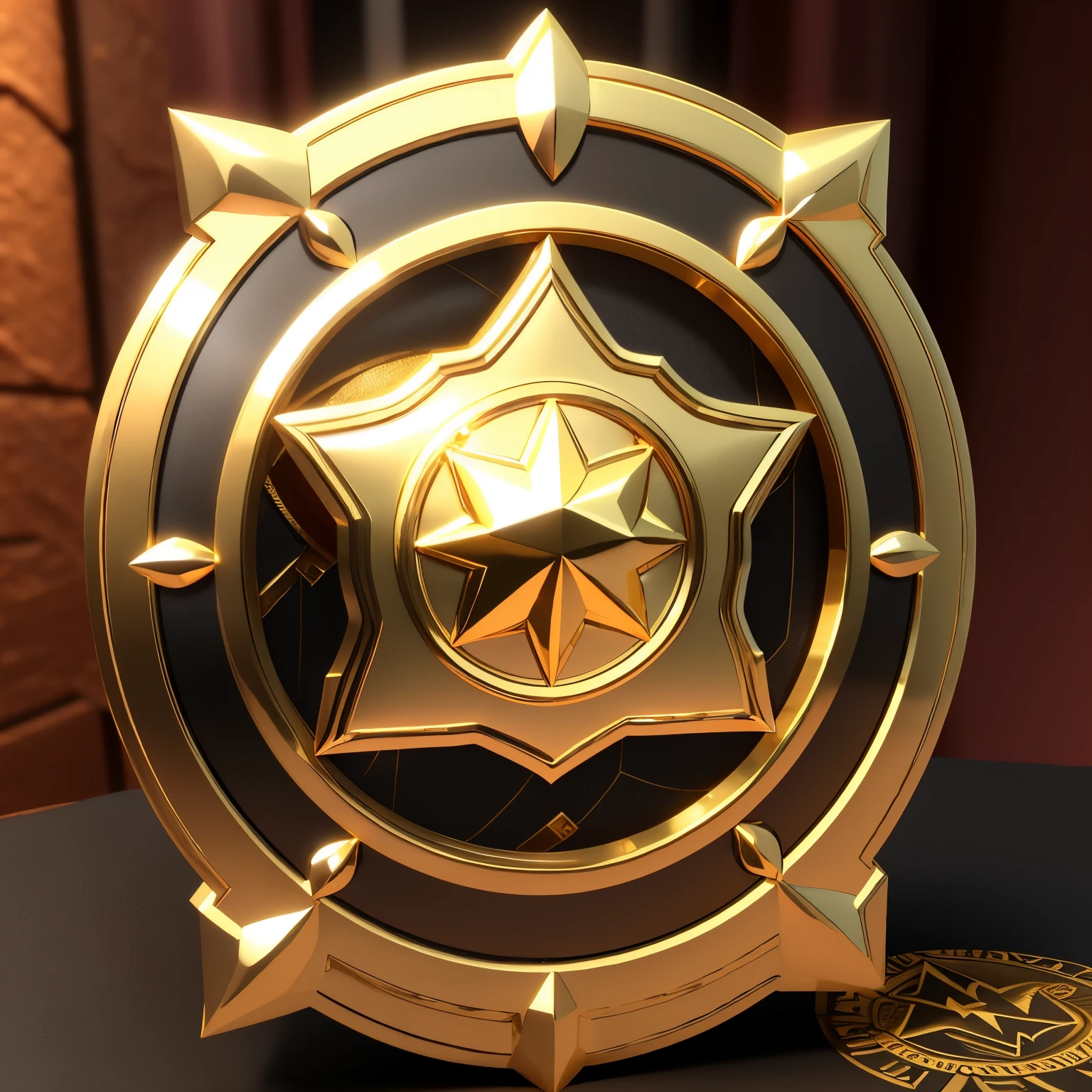 best quality, gold plated magic shield that saves the world, 3D, fantasy