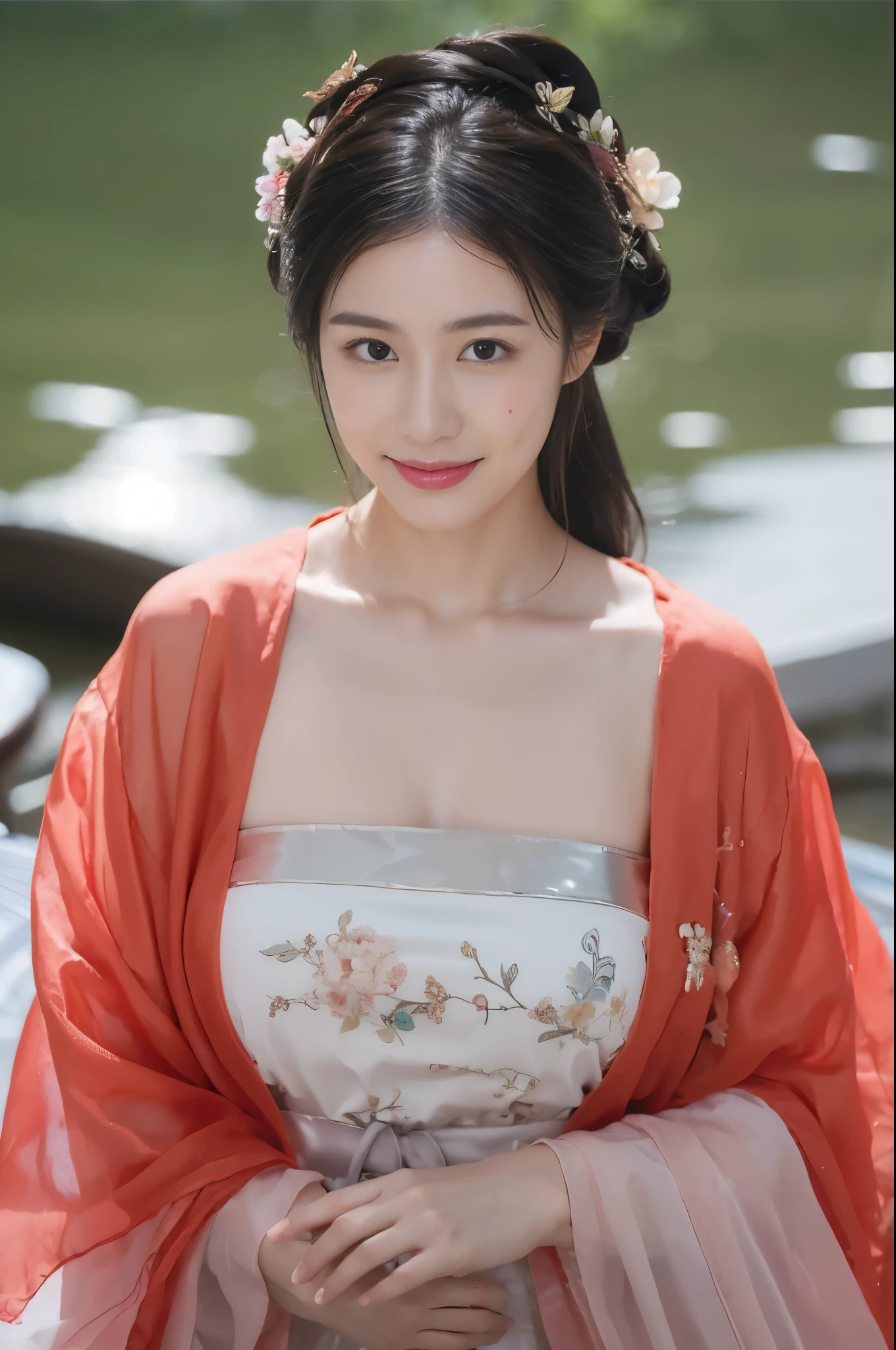 ((Masterpiece, Top image quality, high resolution、alone、shiny skin))(on the table, best quality, actual, super detailed, meticulous, high resolution, 8k wallpaper), Close-up portrait of a beautiful woman, Chariada, smiling, light brown messy hair, Perfect dynamic composition, 美丽meticulous的眼睛, Just like the cover of a fashion magazine, on campus