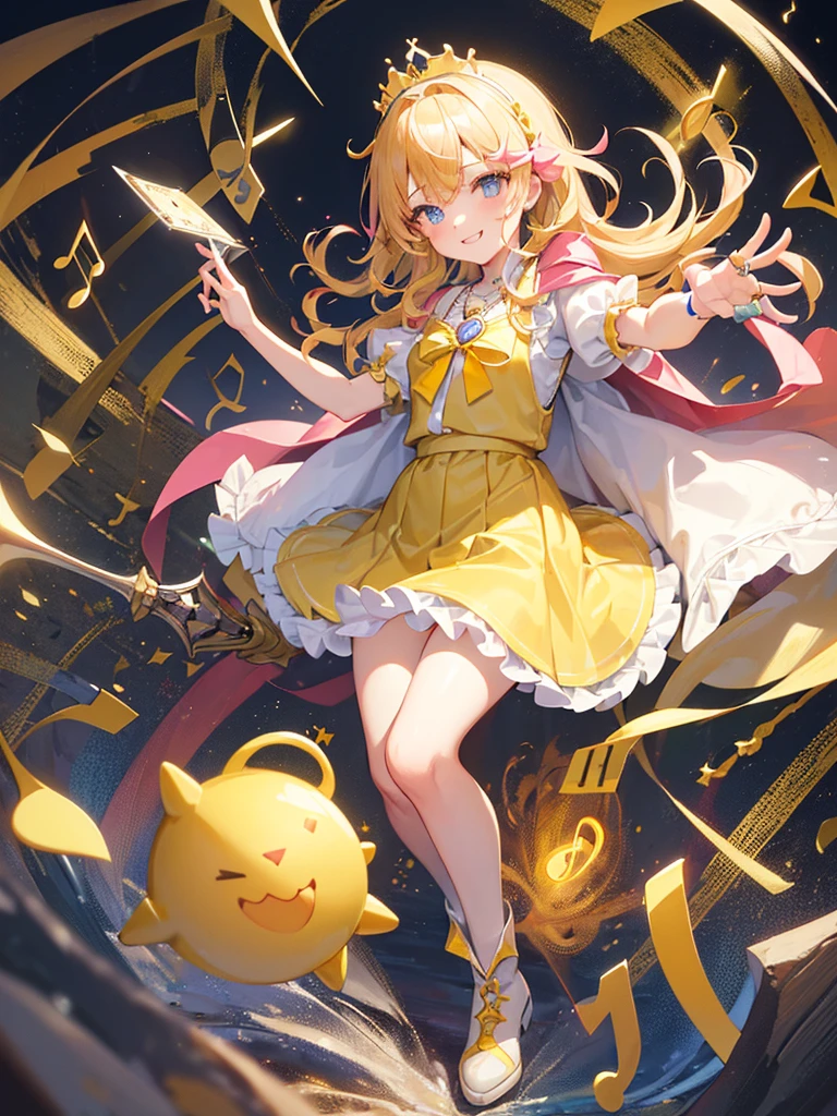 A glittering gold GIRL bunny with a bite missing out of her ear and a basic expression. Caramel drips from the top of her head and she wears a vibrant raspberry bow with matching sprinkles. SPARKLE; GLITTER