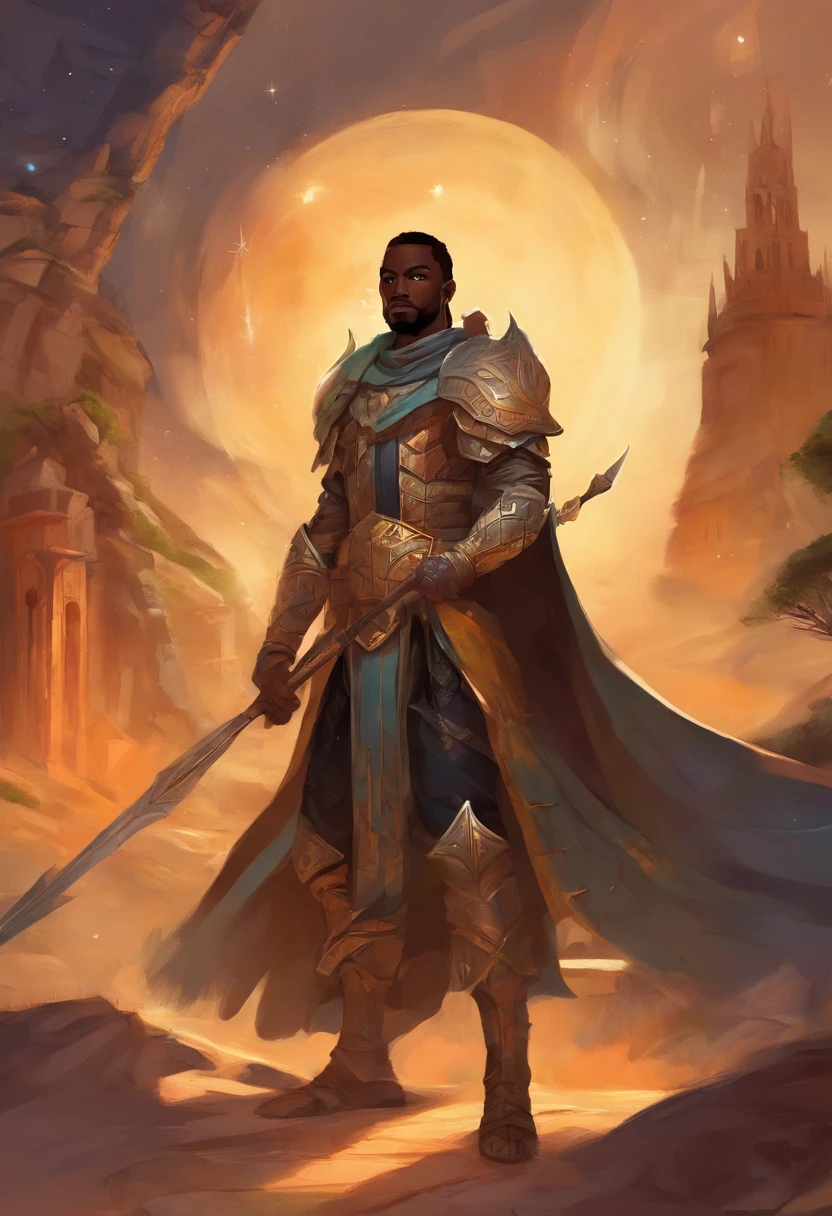 Um homem negro, gordo ((bundudo)), usando roupas de guerreiros africanos antigos , carrying a shield in his left arm and a spear in his right arm, com poderes da terra e tendo um stand (Jojo) das sobras chamado "castle of Glass" , usando cabelo nudread