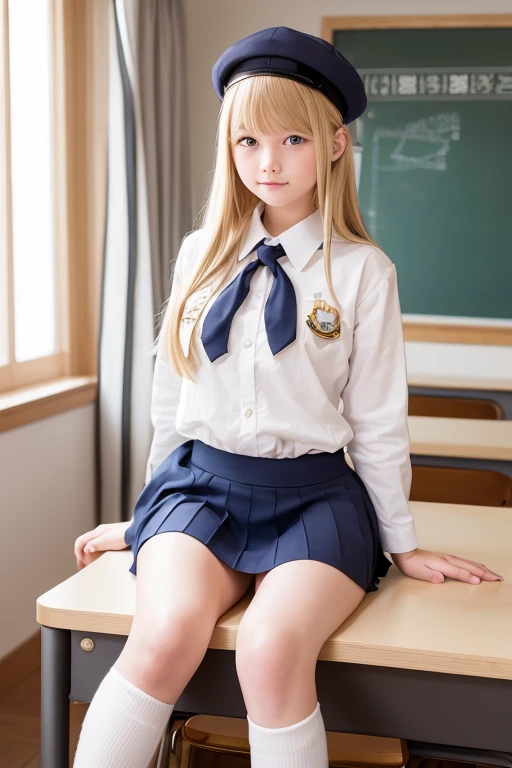 a very cute blonde  girl, school sailor uniform, raw photo