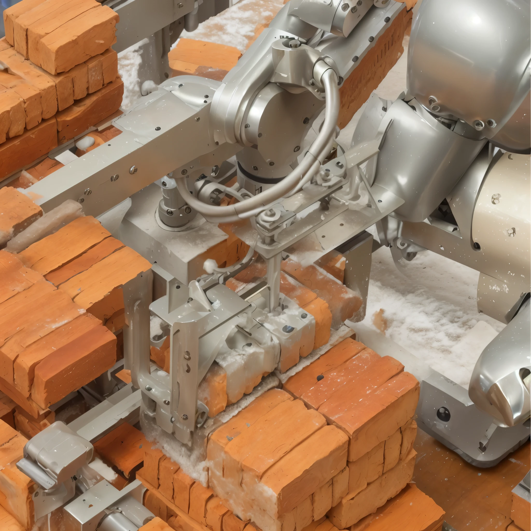 arafed robot moving pallets of wood on a conveyor belt, robot in construction, robotic machinery, robot machinery, white powder bricks, industrial robot, robotic machines, extended robotic arms, brick, with robotic arms, robotic extended arms, industrial robots, robot arms, robotic platform, robotic arms, with a robotic arm, robot arm, still image, robotic