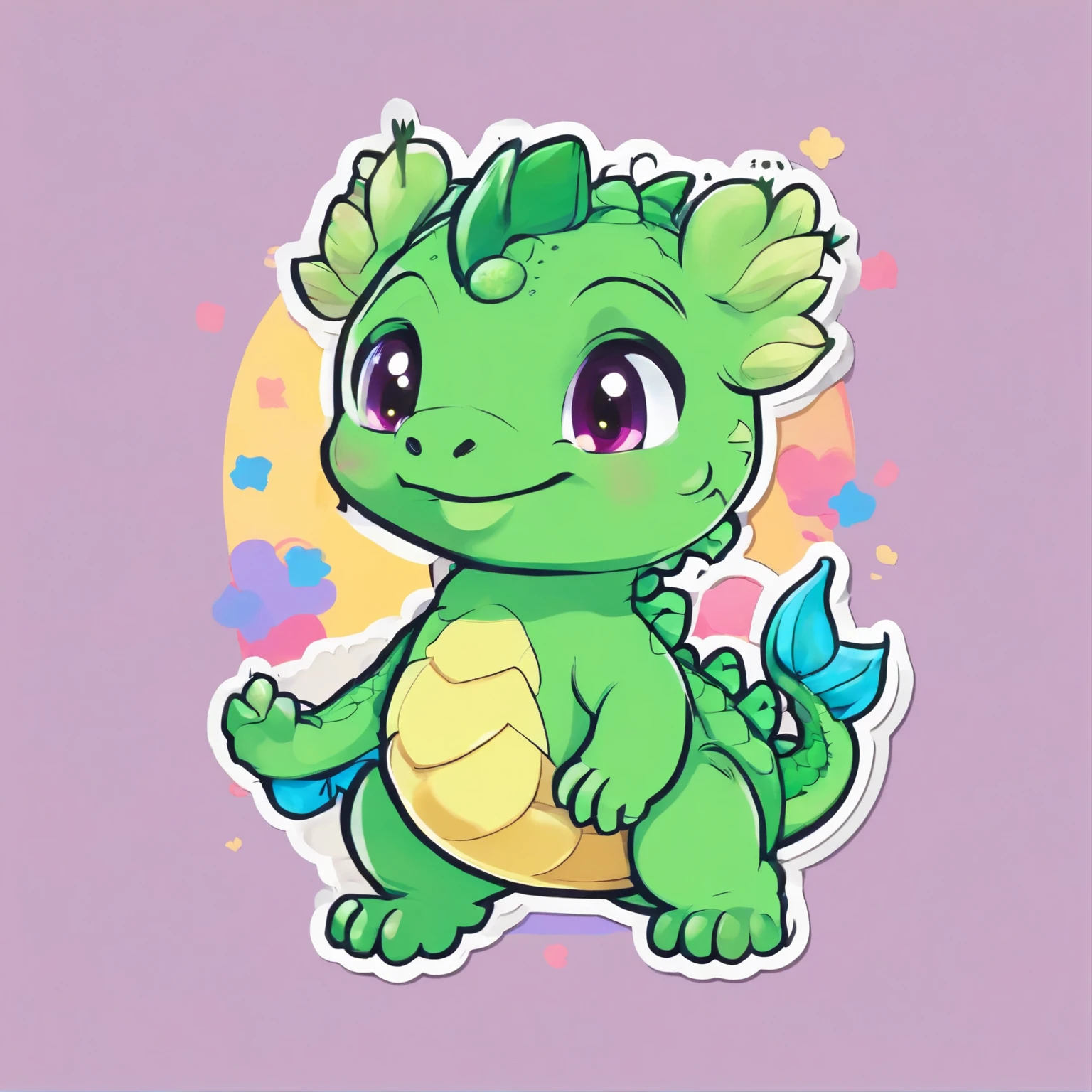 Sticker, dragon, little kawaii dragon, big eyes, green-blue eyes, simple sticker, pastel color, simple backround