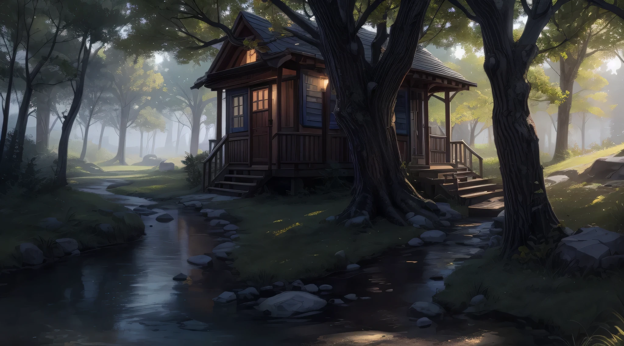 (Best quality),(masterpiece),(ultra detailed),(high detailed),(extremely detailed),quaint and lowkey forest village hideaway and amusement park, mysterious, tucked away deep in the woods, tucked away deep in the tundra, tucked away high in the mountains, tucked away the magic of the oak, tucked away the magic of the moon