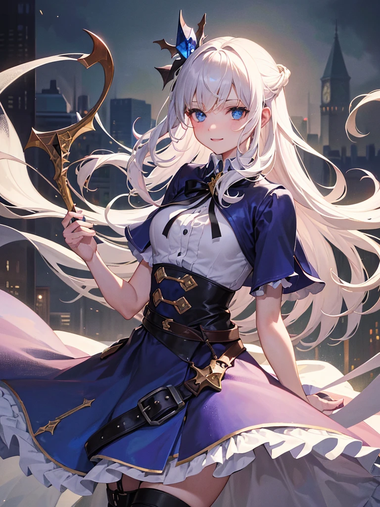 {{{Very aesthetic, best quality}}}, super resolution, {{{elaborate, intricately,fantastic,delicately,tremendous,meticulous,minute,incredibly,obsessed,artisan's,subtle,virtuoso,skillful,vibrant, vivid}}} , happy theme, evil malice smile,perfect finger, perfect hand,devi Girl, really blue eyes, child body,Assassin, bags under eyes, {{christmas costume dress}},evil pank Night City, {{illuminated magic atmosphere}}, malice party field , rainbow fire, holding weapon, weapon is hammer, cowboy shot from side,bloody rune magic circle,blood letters, digital art, realistic, best quality, amazing quality, very aesthetic, absurdres