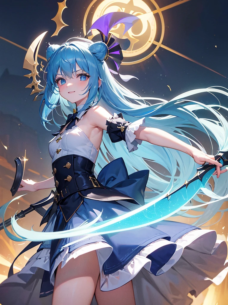 {{{Very aesthetic, best quality}}}, super resolution, {{{elaborate, intricately,fantastic,delicately,tremendous,meticulous,minute,incredibly,obsessed,artisan's,subtle,virtuoso,skillful,vibrant, vivid}}} , happy theme, evil malice smile,perfect finger, perfect hand,devi Girl, really blue eyes, child body,Assassin, bags under eyes, {{christmas costume dress}},evil pank Night City, {{illuminated magic atmosphere}}, malice party field , rainbow fire, holding weapon, weapon is hammer, cowboy shot from side,bloody rune magic circle,blood letters, digital art, realistic, best quality, amazing quality, very aesthetic, absurdres
