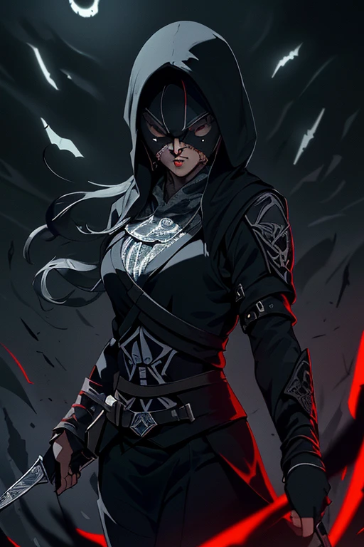 (masterpiece, exquisite beautiful eyes: 1.5), masterpiece ,1 girl,,(Beautiful red eyes),((An assassin who blends into the dark night:1.5))、(dark night、darkness)、In the dark、((floating in the dark))、Killing suite、