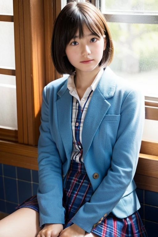 japanes,11 year old,teens girl,cute little,elementary student,private elementary school,校服,Navy blue blazer,Very short hairstyle,Short hairstyle like a boy,城市,Opening legs,Sitting,Small and dirty room、((White underwear))、(((Wet underwear)))、Cotton panties、(((natta)))、(((darkened room)))、(((窓の外はnatta)))、((Prostitutes))、((skin glistening with sweat))、(((Sexually aroused face)))、short-hair