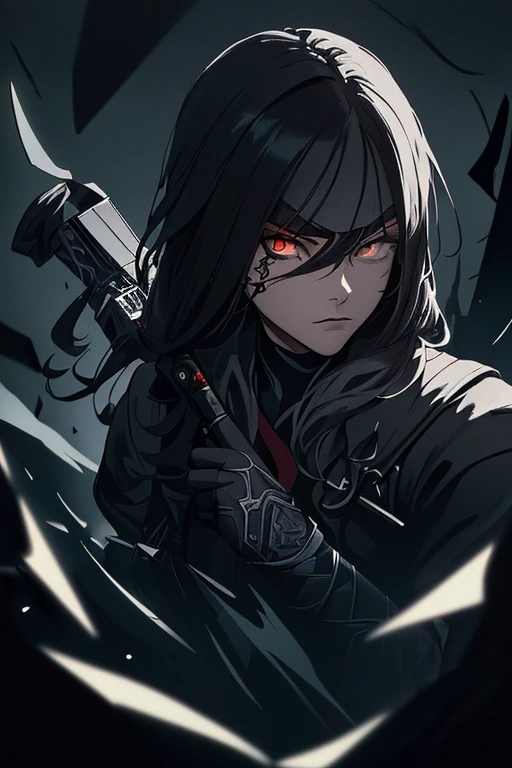 (masterpiece, exquisite beautiful eyes: 1.5), masterpiece ,1 girl,,(Beautiful red eyes),((An assassin who blends into the dark night:1.5))、(dark night、darkness)、In the dark、((floating in the dark))、Killing suite、
