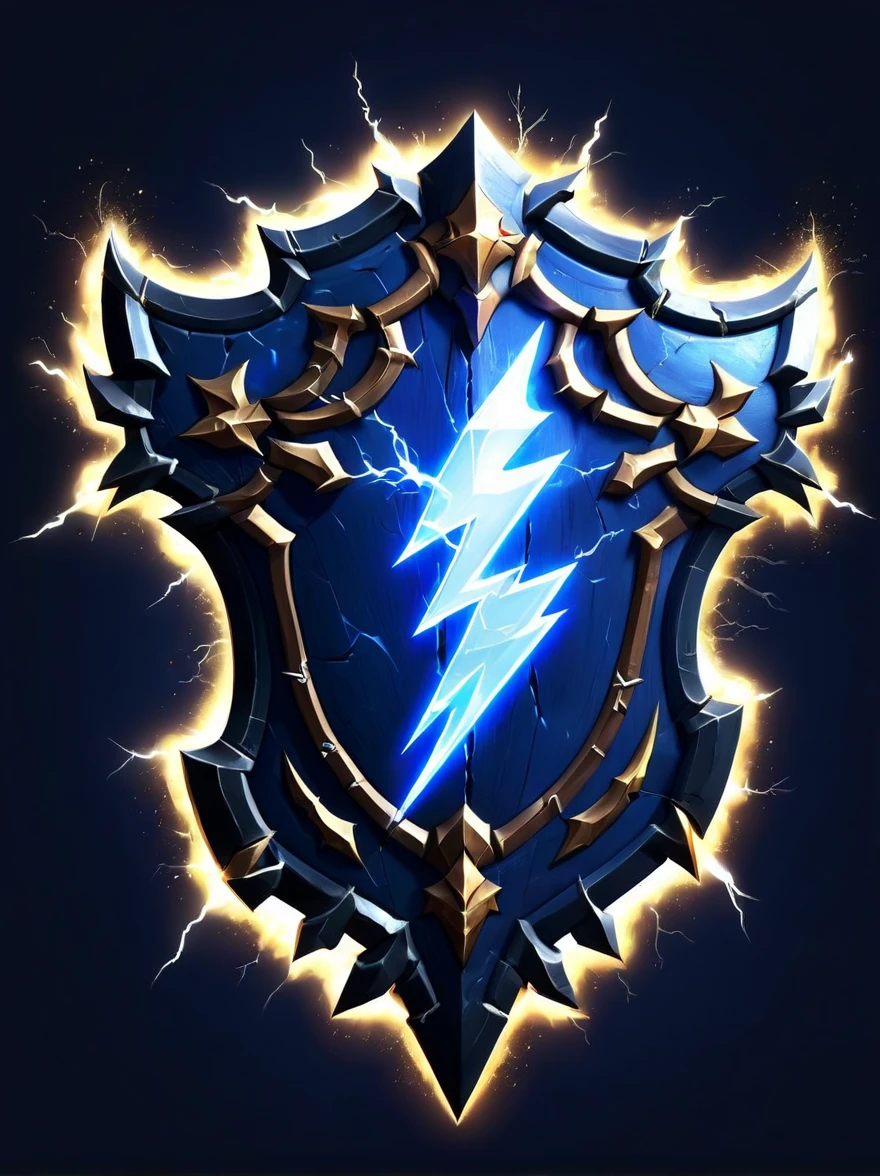 High quality concept game art of Fantasy Lightning Shield, simple background, extremely detailed, glowing clear gem power made of intricate lightning bolts, concept weapon art, Aegis of Aegis