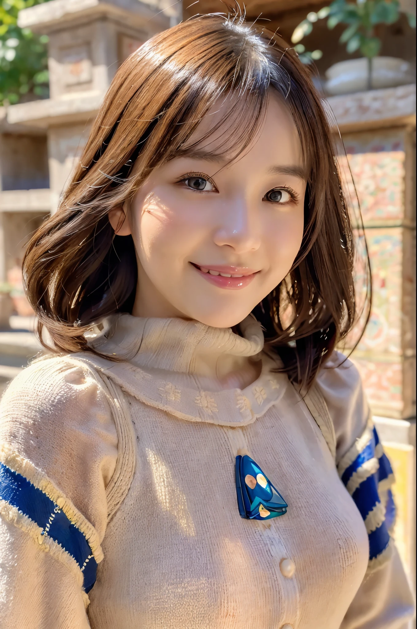 ulzzang -6500-v1.1, (Raw photo:1.2), (Photorealsitic), Beautiful detailed, (Real: 1.4), extremely detailed eye and face, beatiful detailed eyes, ((A very beautiful illumination square at night:1.5)), (( midwinter sweater:1.3, Ultra-realistic pantyhose:1.2))、selfee、Instagram、game_nffsw, huge filesize, hight resolution, ighly detailed, top-quality, [​masterpiece:1.6], illustratio, ighly detailed, nffsw, finely detail, top-quality, 8k wallpaper, Cinematographic lighting, 1 milf, 42 year old, perfect body type, cute droopy eyes beautiful big eyes、Pieckfinger, ((masutepiece)), Best Quality, 1 milf, eye shadow,  ((FULL BODYSHOT:1.4))、(Very affectionate smile:1.2)、realistic skin textures、shinny skin、Exposed thighs!!!