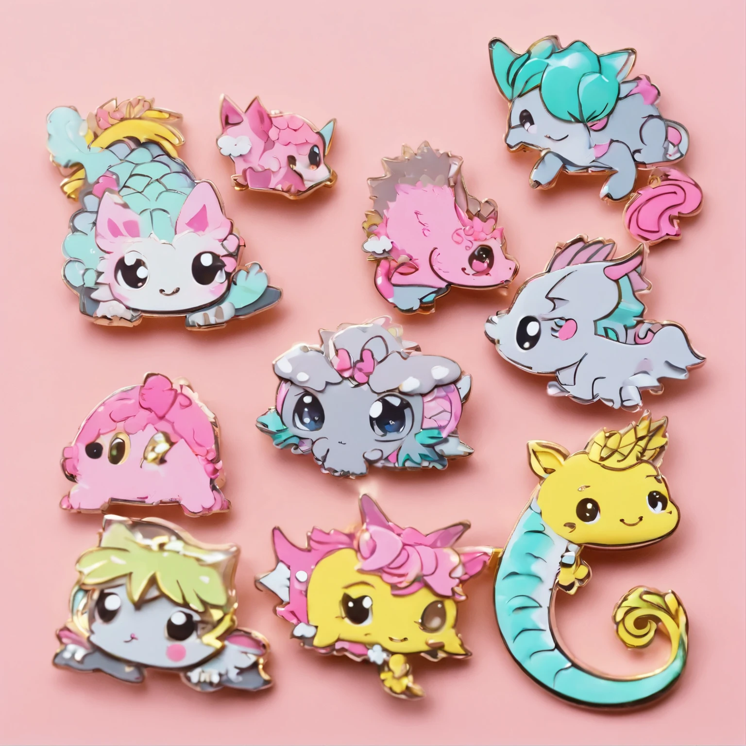 Pin, pins for accessoires, pink and grey color dragon, mini dragon pin, little kawaii pink and grey dragon, big eyes, simple pin, pink and grey pastel color, Standard pins