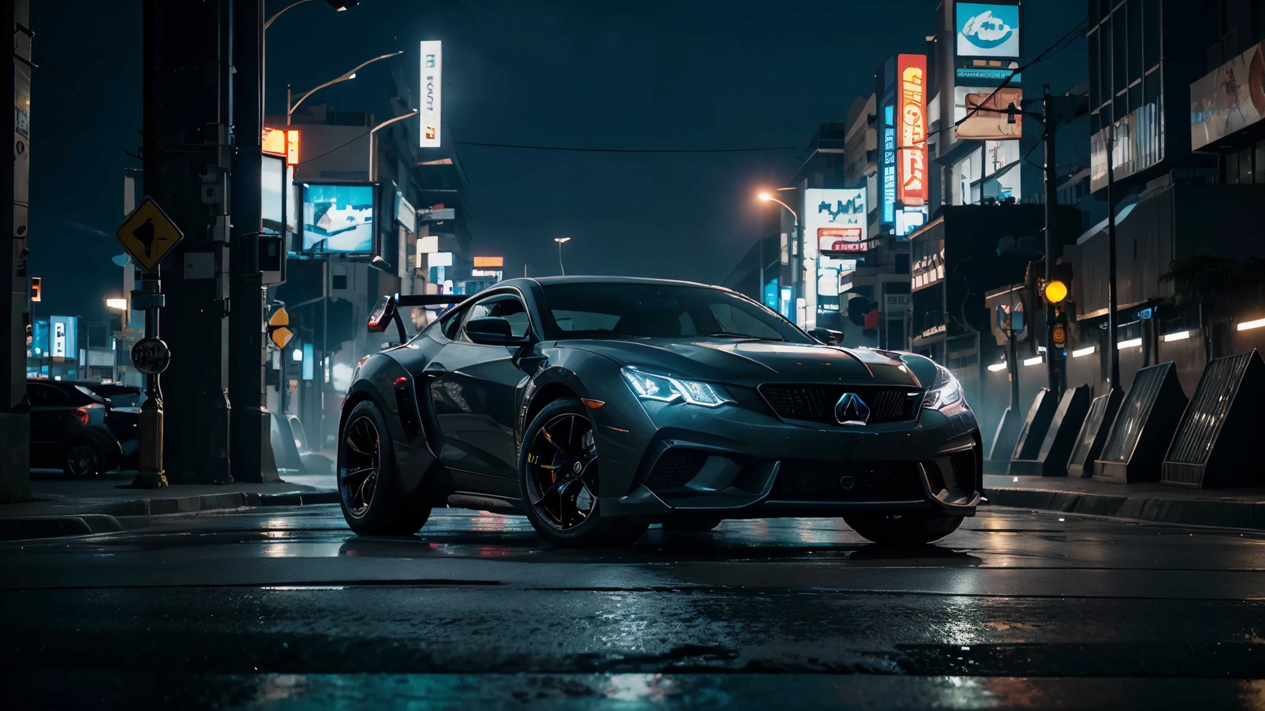 crie uma foto de um carro super tunado e futuriasta em uma cidade cyberpunk, foto em 8k,high resolution,maxima nitidez,raytrace no maximo,unreal 5,realismo extremo,