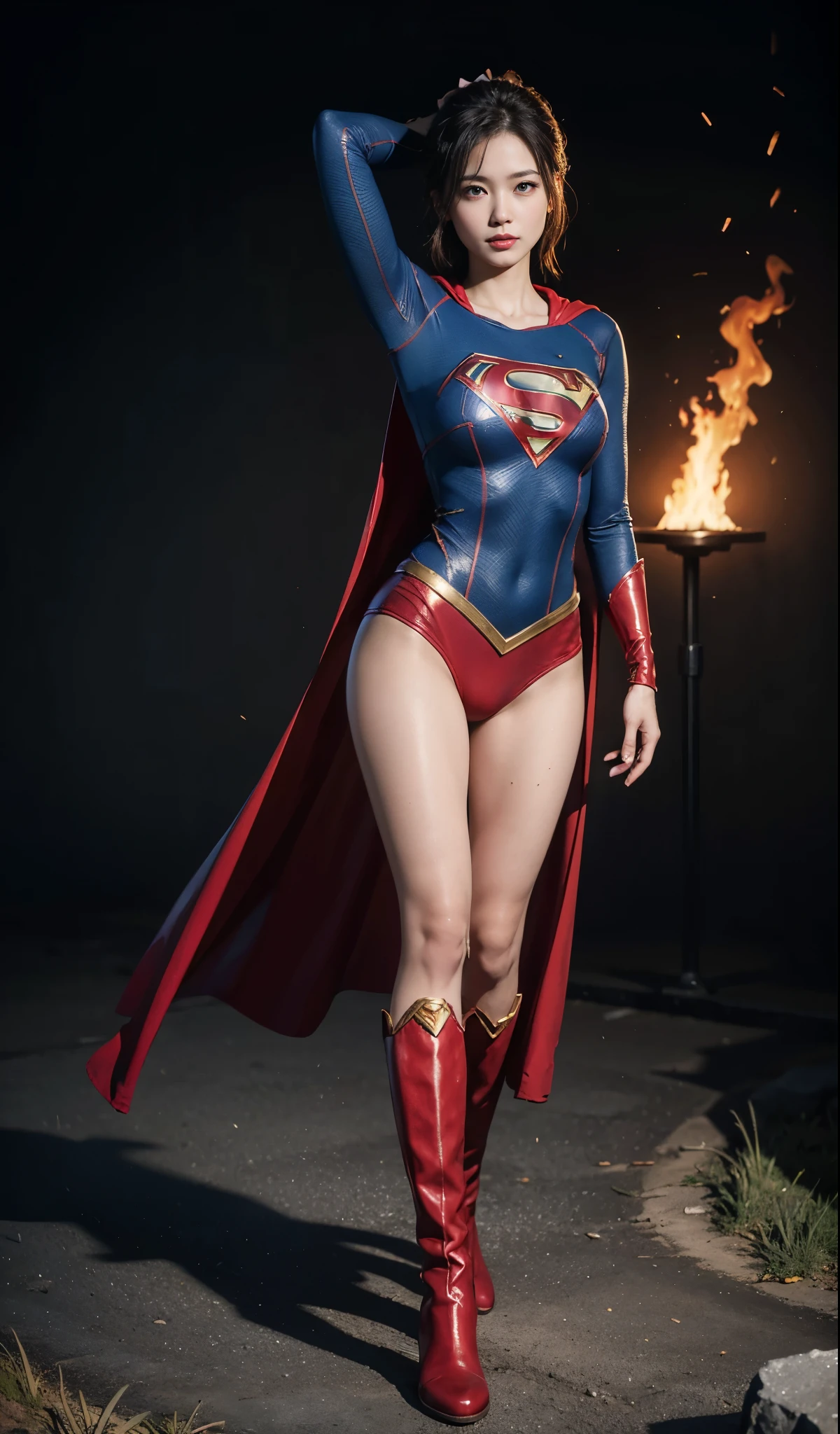 no background、short hair、supergirl costume、Snug costume、(((stretch your legs、tall、Legally express the beauty of your smile)))、((((Get the most out of your original images)))、(((supergirl costume、torn、Tattered、being destroyed)))、(((beautiful hair)))、(((I'm in pain)))、(((Legs must be worn with black tights)))、(((must wear red boots、being destroyed)))、((Highest image quality、8K))、((highest quality、8K、masterpiece:1.3))、(((keep background )))、clear focus:1.2、beautiful woman with perfect figure:1.4、Full of scars、bloody、full of blood、slender abs:1.2、wet body:1.5、Highly detailed face and skin texture、8K