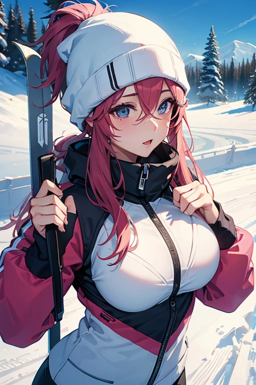 skiing、skiingウェア、beautiful mature woman、Upper body、breast enhancement