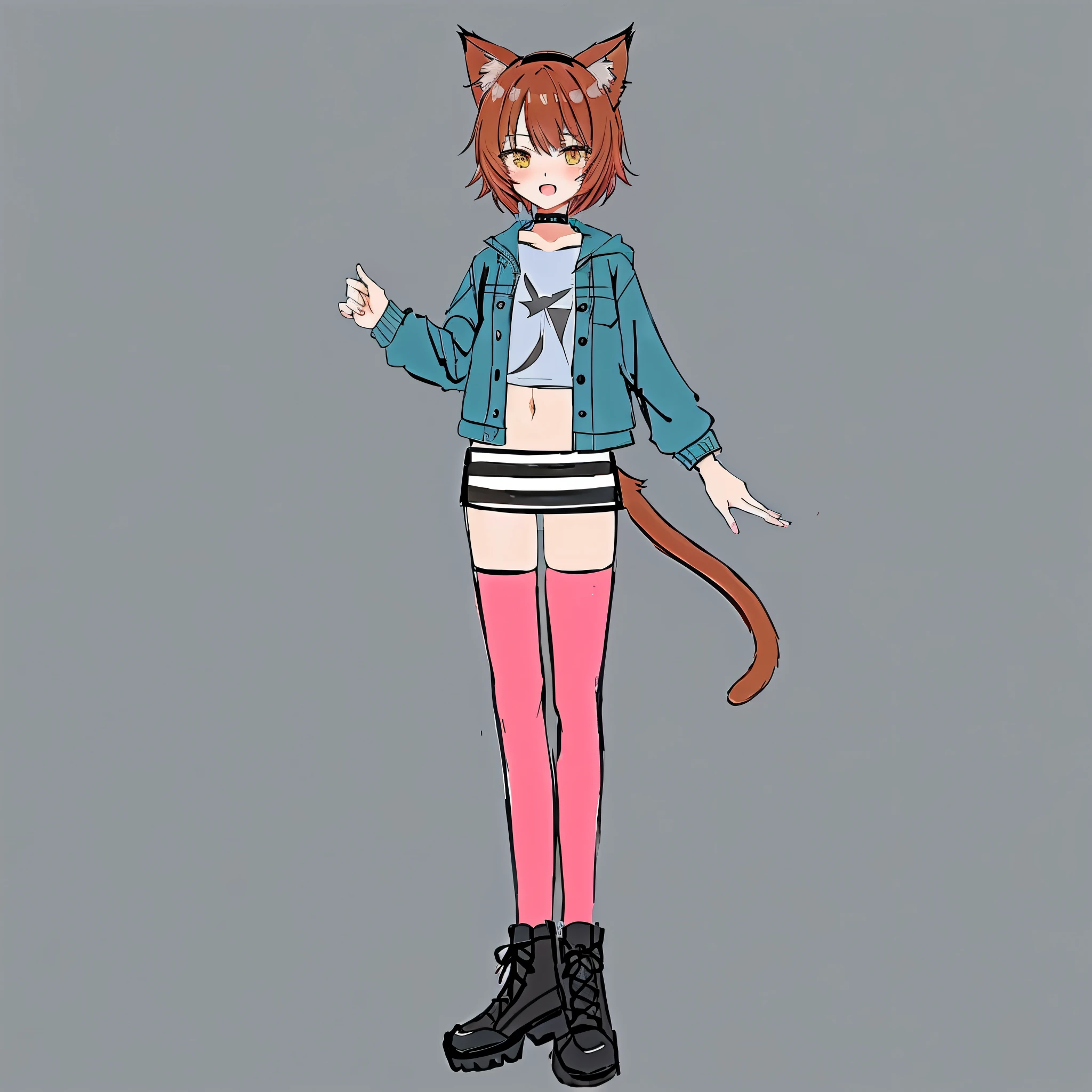 anime - style drawing of a cat girl in a short skirt and jacket, anime catgirl, cat girl, anime style character, attractive cat girl, catgirl, single character full body, cute anime catgirl, anime cat, anime girl with cat ears, female furry mini cute style, beautiful young catgirl, full body single character, full body adoptable