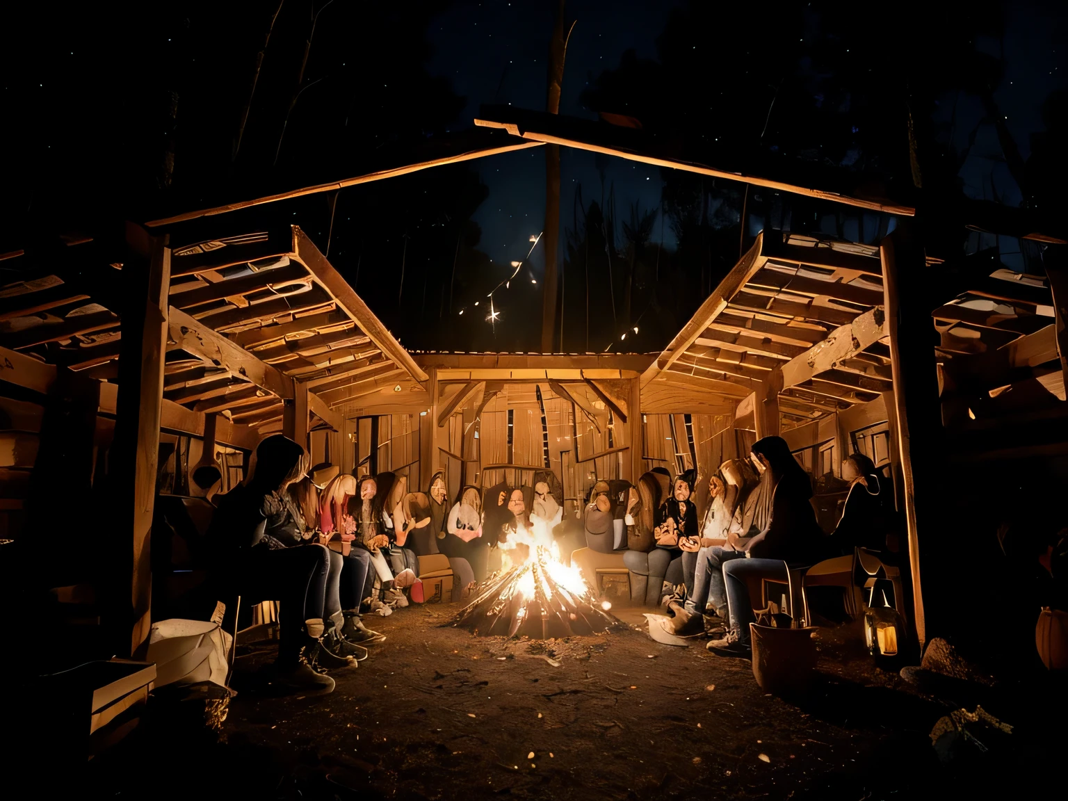 Bonfires, interactive friends, star-filled sky, large garden, real face, 16 people