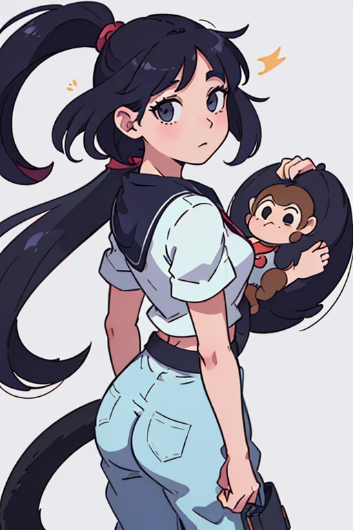 (best quality:0.8) perfect anime illustration, a pretty,monkey girl,monkey ear,monkey tail,full body view,(((Simple backgroud))),huge round ass
