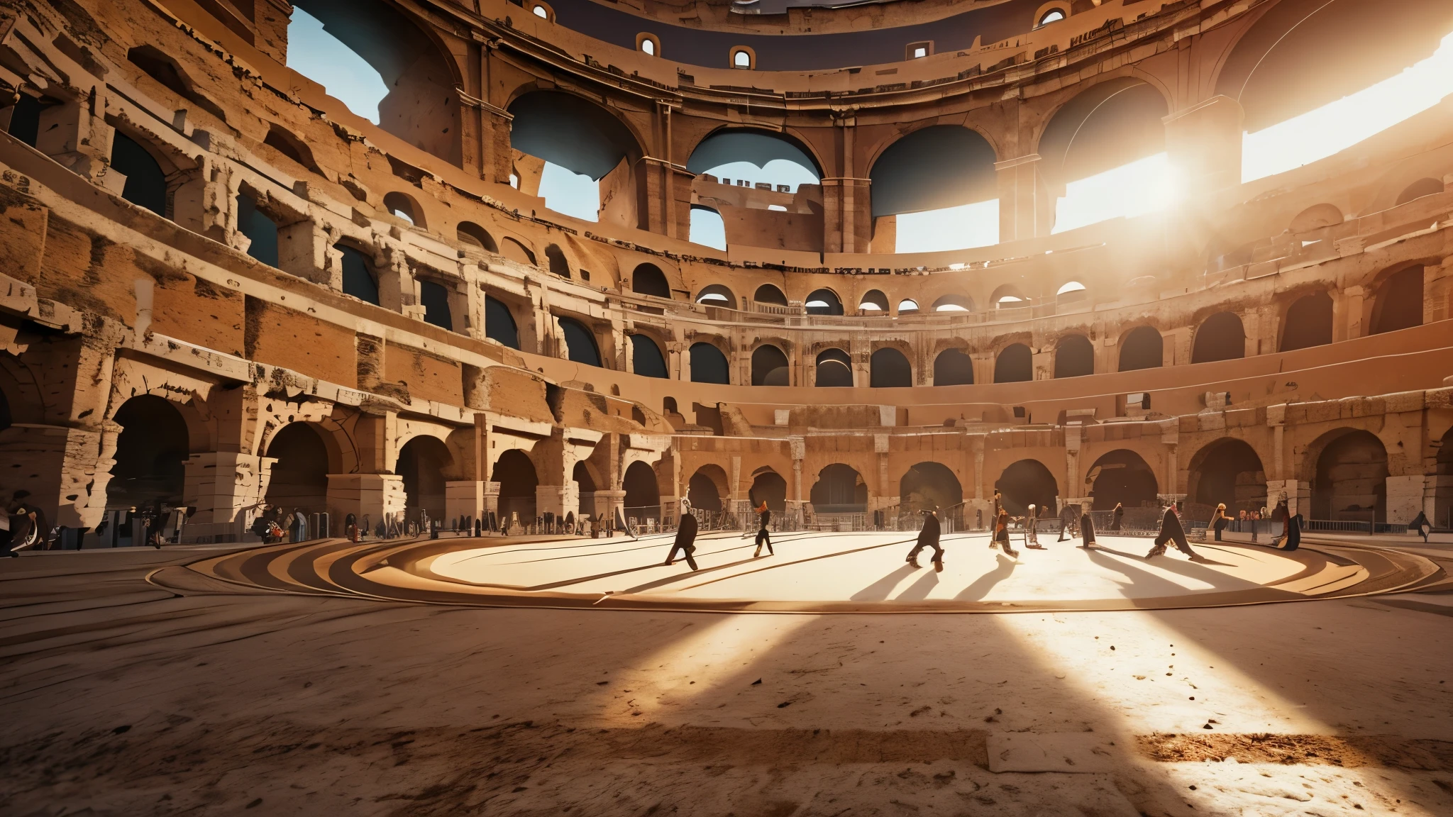 8k, highest quality, masterpiece, Realistic, unity 8k wallpaper, (((Martial arts competitions at the Colosseum in Greece)))、Strong sunlight, Ring in the center