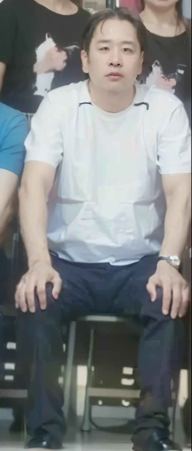 best quality, ultra high resolution, (lifelike:1.4), masterpiece, blurred background,indoors,1 boy,40 years old,black shirt, Standing