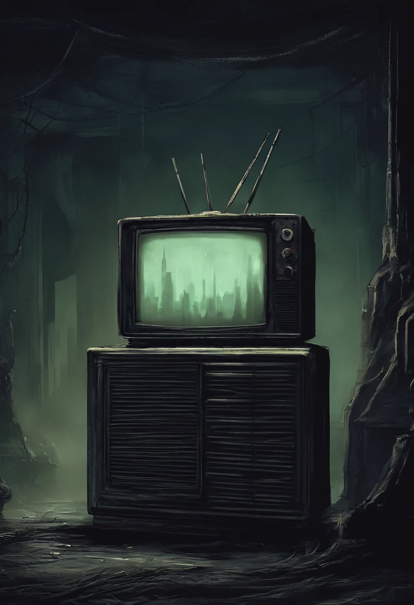 Creepy old tube TV. Dark atmosphere